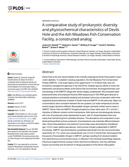 A Comparative Study of Prokaryotic Diversity and Physicochemical Characteristics of Devils Hole and the Ash Meadows Fish Conservation Facility, a Constructed Analog