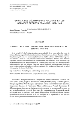 Enigma, Les Décrypteurs Polonais Et Les Services Secrets Français, 1932–1945