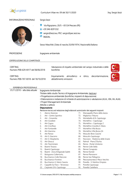 Curriculum Vitae Rev. 09 Del 30/11/2020 Ing. Sergio Iezzi