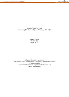 Anywhere out of the World Translating Décadence in Japanese Literature, 1885-1925 Isabelle Lavelle 5615D011-9 January 24, 2018