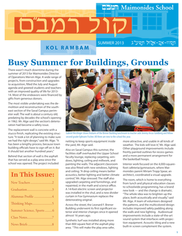 Busy Summer for Buildings, Grounds There Wasn’T Much Downtime During the Summer of 2013 for Maimonides Director of Operations Mervin Alge