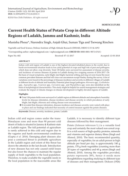 Current Health Status of Potato Crop in Different Altitude Regions Of