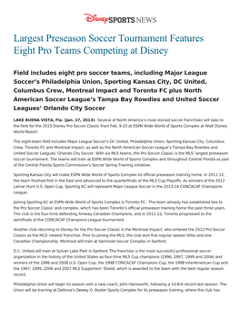 Largest Preseason Soccer Tournament Features Eight Pro Teams Competing at Disney