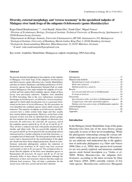 Diversity, External Morphology and ‘Reverse Taxonomy’ in the Specialized Tadpoles of Malagasy River Bank Frogs of the Subgenus Ochthomantis (Genus Mantidactylus)