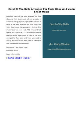 Carol of the Bells Arranged for Flute Oboe and Violin Sheet Music