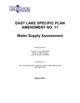 EAST LAKE SPECIFIC PLAN AMENDMENT NO. 11 Water Supply