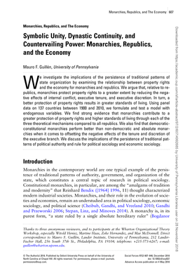 Monarchies, Republics, and the Economy 607