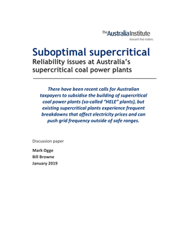 Suboptimal Supercritical Reliability Issues at Australia’S Supercritical Coal Power Plants