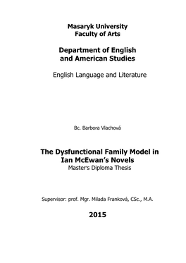 Department of English and American Studies the Dysfunctional Family