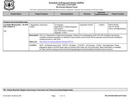 Schedule of Proposed Action (SOPA) 01/01/2021 to 03/31/2021 Rio Grande National Forest This Report Contains the Best Available Information at the Time of Publication