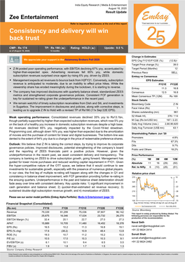 Zee Entertainment Refer to Important Disclosures at the End of This Report