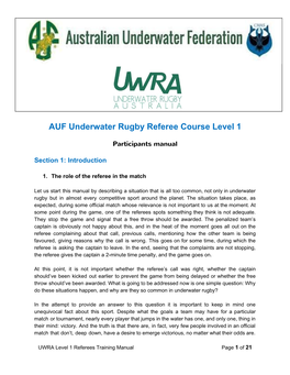 AUF Underwater Rugby Referee Course Level 1