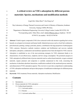 A Critical Review on Vocs Adsorption by Different Porous Materials