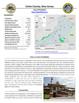 Union County, New Jersey City of Plainfield Demographics