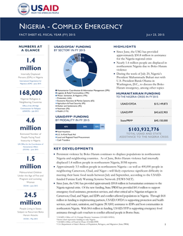 Nigeria - Complex Emergency Fact Sheet #2, Fiscal Year (Fy) 2015 July 23, 2015