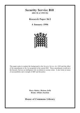 Security Service Bill [Bill 38 of 1995-96]