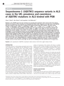 Sequestosome-1 (SQSTM1) Sequence Variants in ALS Cases in the UK: Prevalence and Coexistence of SQSTM1 Mutations in ALS Kindred with PDB