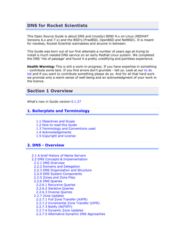 DNS for Rocket Scientists Section 1 Overview