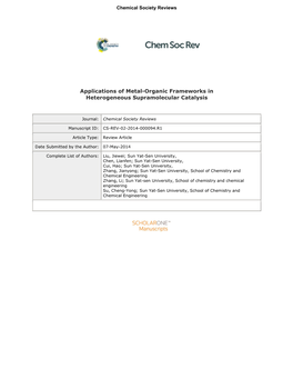 Applications of Metal-Organic Frameworks in Heterogeneous Supramolecular Catalysis