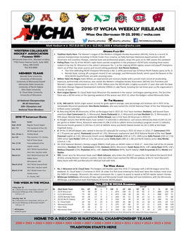 2016-17 WCHA WEEKLY RELEASE Week One (September 19-25, 2016) / Wcha.Com