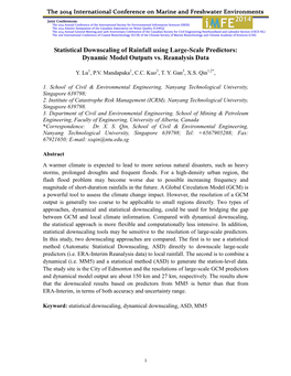 Statistical Downscaling of Rainfall Using Large-Scale Predictors: Dynamic Model Outputs Vs