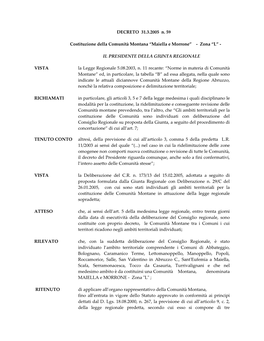 DECRETO 31.3.2005 N. 59 Costituzione Della Comunità Montana