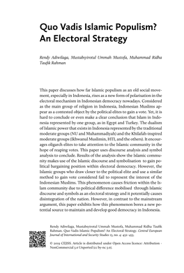 Quo Vadis Islamic Populism? an Electoral Strategy