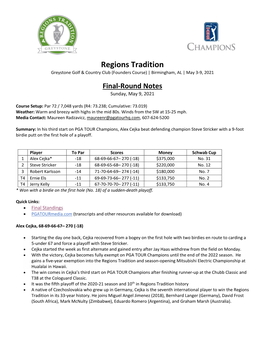 Regions Tradition Greystone Golf & Country Club (Founders Course) | Birmingham, AL | May 3-9, 2021