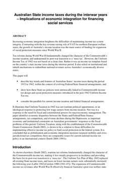 Australian State Income Taxes During the Interwar Years – Implications of Economic Integration for Financing Social Services