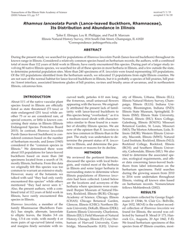 Lance-Leaved Buckthorn, Rhamnaceae), Its Distribution and Abundance in Illinois