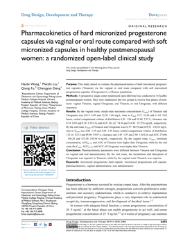 Pharmacokinetics of Hard Micronized Progesterone Capsules Via Vaginal