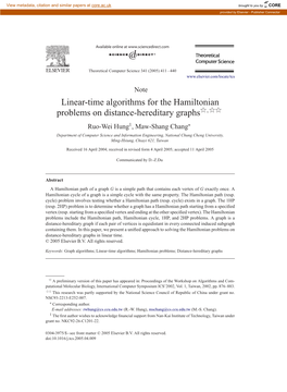 Linear-Time Algorithms for the Hamiltonian Problems on Distance