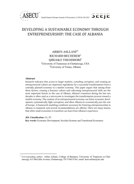 Developing a Sustainable Economy Through Entrepreneurship: the Case of Albania