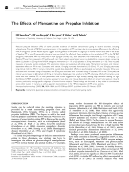 The Effects of Memantine on Prepulse Inhibition