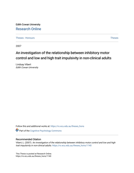 An Investigation of the Relationship Between Inhibitory Motor Control and Low and High Trait Impulsivity in Non-Clinical Adults