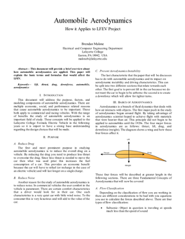 Automobile Aerodynamics How It Applies to LFEV Project