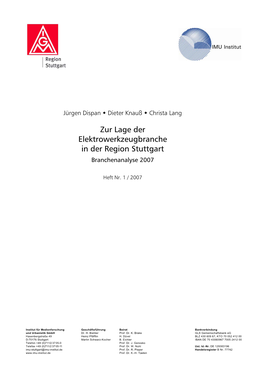 Zur Lage Der Elektrowerkzeugbranche in Der Region Stuttgart Branchenanalyse 2007