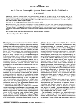 Arctic Marine Phototrophic Systems: Functions of Sea Ice Stabilization S