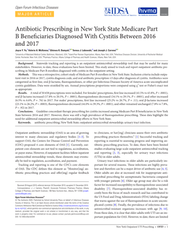 Antibiotic Prescribing in New York State Medicare Part B Beneficiaries Diagnosed with Cystitis Between 2016 and 2017 Joyce Y