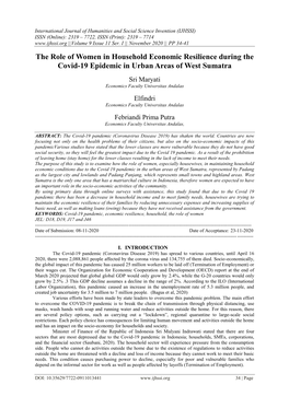 The Role of Women in Household Economic Resilience During the Covid-19 Epidemic in Urban Areas of West Sumatra