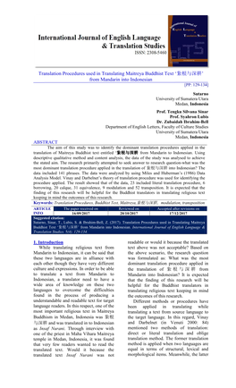 Translation Procedures Used in Translating Maitreya Buddhist Text '紥根与深耕' from Mandarin Into Indonesian