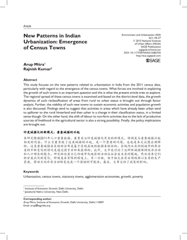 Census Towns Sagepub.In/Home.Nav DOI: 10.1177/0975425315583755