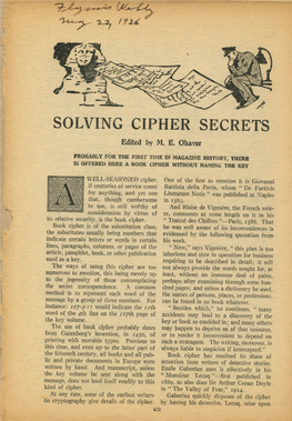 SOLVING CIPHER SECRETS Edited by M