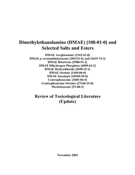 Dimethylethanolamine (DMAE) [108-01-0] and Selected Salts