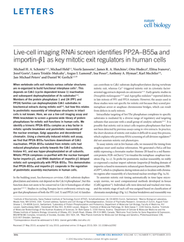 Live-Cell Imaging Rnai Screen Identifies PP2A–B55α and Importin-Β1 As Key Mitotic Exit Regulators in Human Cells