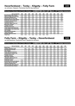 Haverfordwest – Tenby – Kilgetty – Folly Farm 03490 Via Johnston, Neyland, Pembroke Dock & Saundersfoot