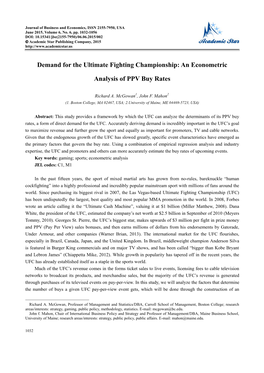 Demand for the Ultimate Fighting Championship: an Econometric