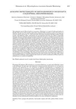 Acoustic Detectability of Rhynchophorus Cruentatus (Coleoptera: Dryophthoridae)