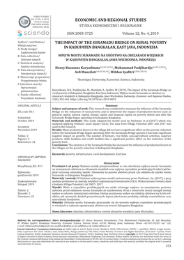 ECONOMIC and REGIONAL STUDIES PDF OPEN ACCESS Eissn 2451-182X STUDIA EKONOMICZNE I REGIONALNE ISSN 2083-3725 Volume 12, No