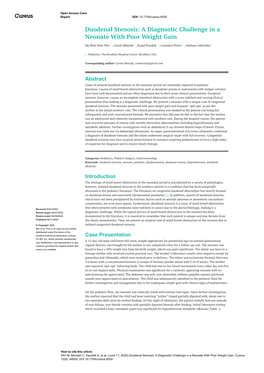 Duodenal Stenosis: a Diagnostic Challenge in a Neonate with Poor Weight Gain